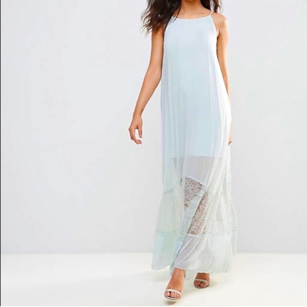 Frost blue/pale mint BCBGeneration pleated sheer maxi dress